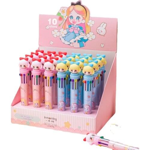 Cute Cartoon Multicolor Push Ball Point Pen Lovely Kawaii Ballpoint Pen Kawaii Student Stationery Office School Supplies