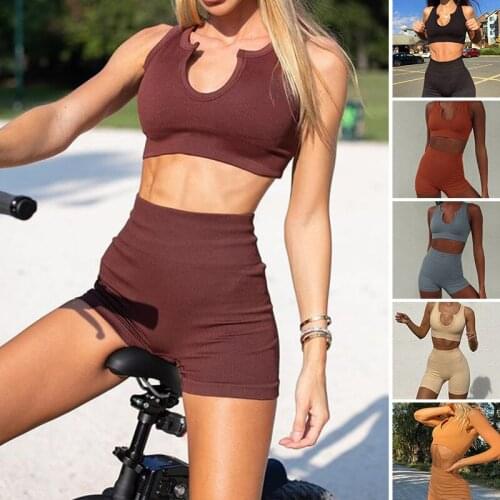 Summer Two Piece Set Women Seamless Sport Suit 2pcs Crop Top Bra Shorts Set Training Yoga Sets Workout Fitness Outfit Sportswear