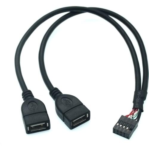 MotherBoard 9Pin 2.54mm Female Header to Dual USB 2.0 Female Adapter Cable Main board Turns USB2.0 Two Extension Line 30cm 50cm