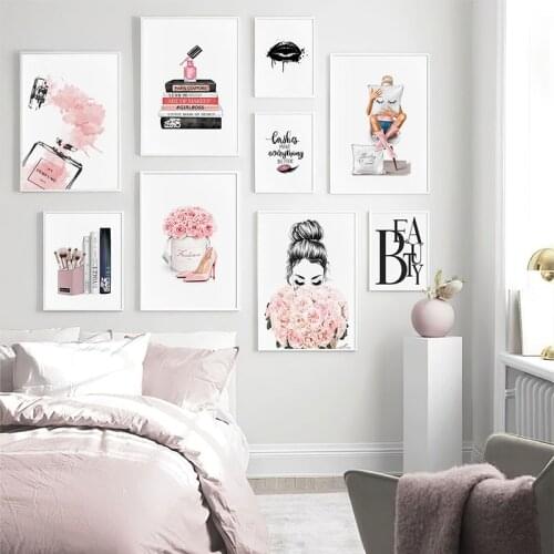 Fashion Wall Art Canvas Painting Lashes Black Lips Poster Print Simplicity Perfume Books Picture Modern Salon Beauty Decoration