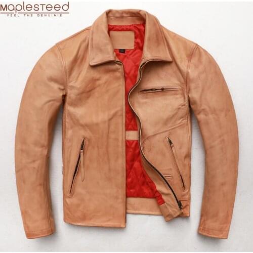 Men Leather Jacket Thick 100% Natural Color Horseskin Leather Coat Men Horsehide Leather Coat Winter M471
