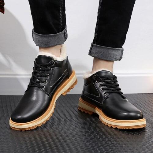 2019 New Blue Fashion Men Boots Plush Fur Warm Waterproof Male Winter Boots Lace Up Male Winter Boots Flat Leather Tactical Boot