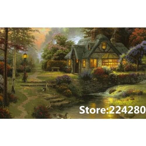 Needlework,scenic embroidery,DIY 14CT Unprinted Art Cross stitch kit,Forest riverside Lodge Cross-Stitching home decor craft