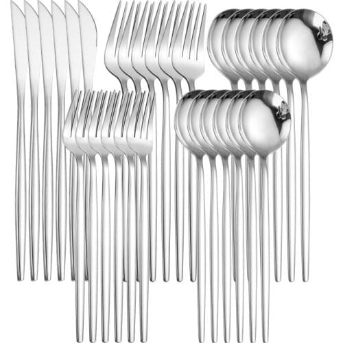 Stainless Steel Tableware Western Cutlery Set 30 Pieces Silver Dinnerware Set Tableware Spoon Fork Knife Dinner Set Complete