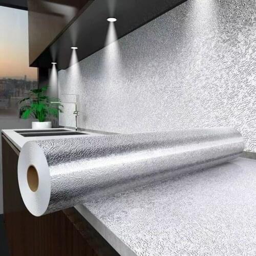 60cm*1m Self-Adhesive Stickers Kitchen Shelves Oil-proof Shelf Liner Drawer Liner Aluminum Foil Waterproof Wallpaper