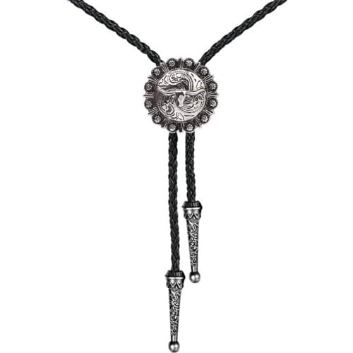 New western bull head bolo tie retro shirt chain bolo collar rope leather necklace tie