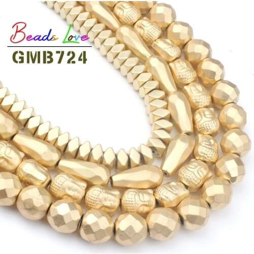 Wholesale Dull Polish Matte Faceted Gold Hematite Water Drop Buddha Natural Stone Beads For Jewelry Making Diy Bracelet 15 Inch