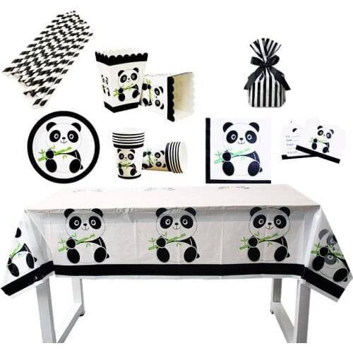 Panda Cartoon Party Set Disposable Tableware Napkins Paper Plates Cups Baby Shower Birthday Party Wedding Decorations