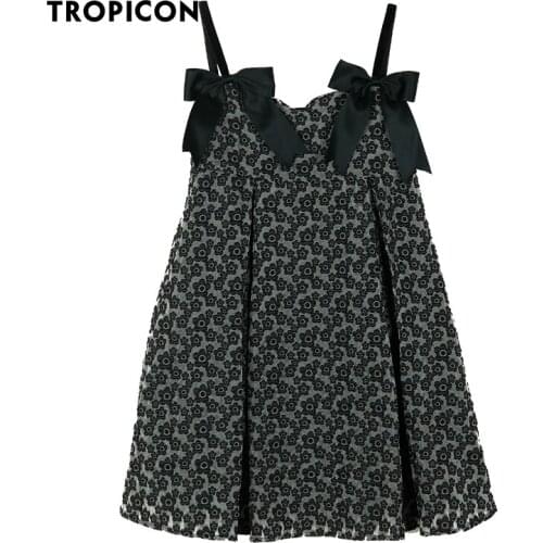 TROPICON Spring Summer 2021 Jacquard Bow Spaghetti Strap Dress Women Fashion Black A Line Mini Cami Dress Kawaii Clothes