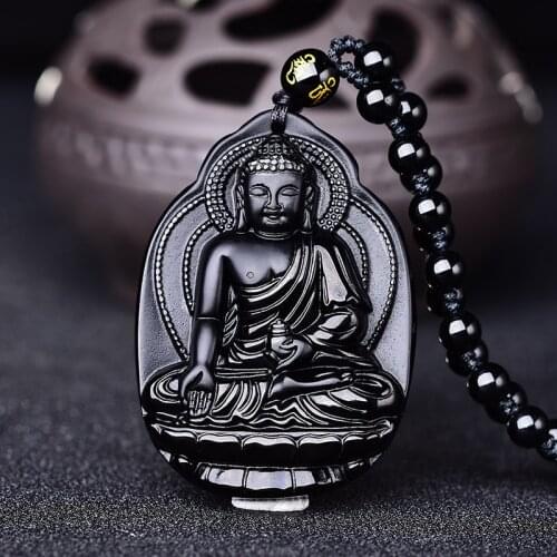 Natural Obsidian Patron saint Jade Pendant Jewelry Lucky Exorcise evil spirits Safety Auspicious Amulet Jade Fine Jewelry