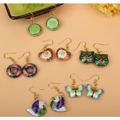 Handcrafted Animal Colorful Enamel Filigree Earrings Vintage Women Eardrop Chinese Cloisonne Ear Dangle Accessories Jewelry
