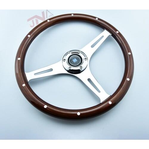 JDM Real Wood Steering Wheel with Horn High Quality Chrome Spoke Sport Steering Wheel