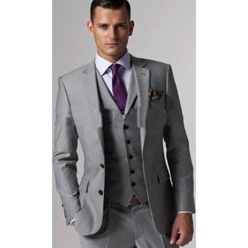 Gray mens suits business dress slim fit / groom suits tuxedos(jacket+pants+vest)for men/slim blazer with pants/suit vest