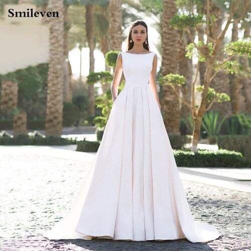 Smileven A Line Satin Wedding Dresses Backless Ever Pretty Princess Bridal Gowns Vestido De Novia Wedding Gowns 2020