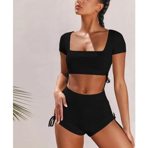 New Summer Sport Tracksuit Outfits Femme Clothing Women Sexy Crop Tops And Biker Shorts Bottom Two Piece Set Black Red Pink