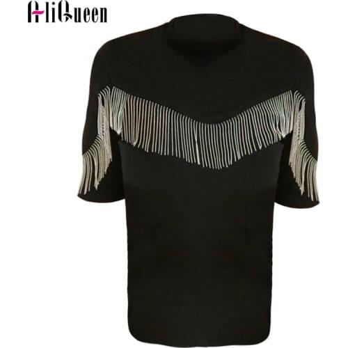Streetwear Women Tassel Chains Short Sleeve Summer Black T Shirts Female Casual Tops Blusas Mujer De Moda 2020 Plus Size Tshirt