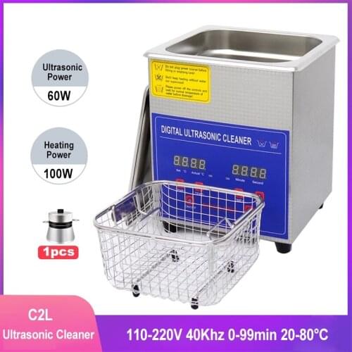 2L Ultrasonic Cleaner Digital Display With Heater Timer Stainless Steel Basket For Jewelry Necklace Oxides Rust Oil Washer