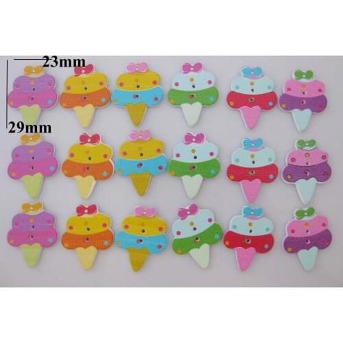 WBNKNA 100pcs colorful Icecream Cupcake Painting Flatback wood sewing buttons 30mm Scrapbooking Embellishment