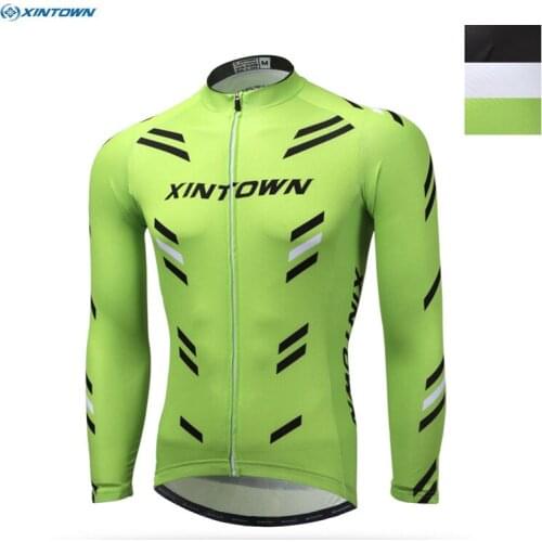 XINTOWN Green Black Cycling Jersey Long Sleeve Summer Spring Breathable Cycling Clothings Mens Shirt Bicycle Wear Racing Tops