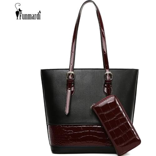 FUNMARDI Crocodile Pattern Women Handbag Purse Sets High Capacity PU Leather Tote Bags Split Shoulder Bag For 2020 New WLHB3032