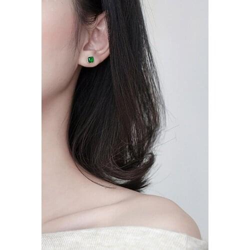 Simple Senior Retro Square Green Zircon Stud Earrings For Women Trend Fine Jewelry Birthday Party Gifts E583