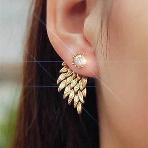 Huitan Novel Design Gold Color Wing Womens Earrings Creative Feather White Cubic Zirconia Chic Accessories Fashion Jewelry Bulk