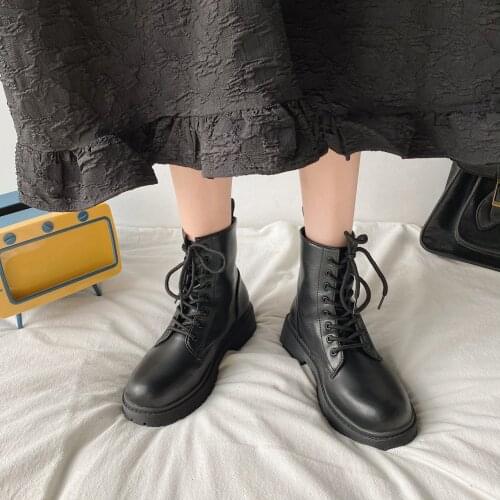 Winter Leathe Boots Black Platform Boots Women Boots Lace Up Ankle Boots Motorcycle Thick Heel Platform High Heels Plus Size