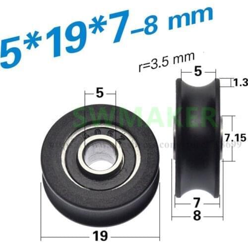 1pcs 5*19*7mm U-grooved nylon wheel with bracket, wire rope, guide wheel, suspension wheel, grooved wheel
