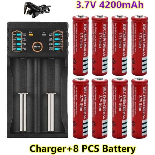 100% Original 18650 battery 3.7V 4200mAh rechargeable liion battery for Led flashlight Torch batery litio battery+charger