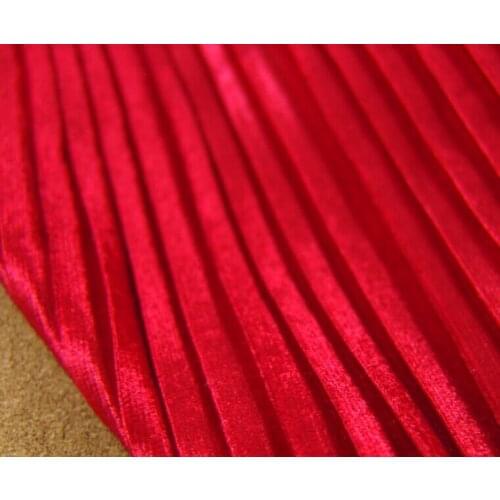 2 meters 150cm 59.05" width red soft crumple accordion pleated pleuche velour fabric for long skirt dress MM69