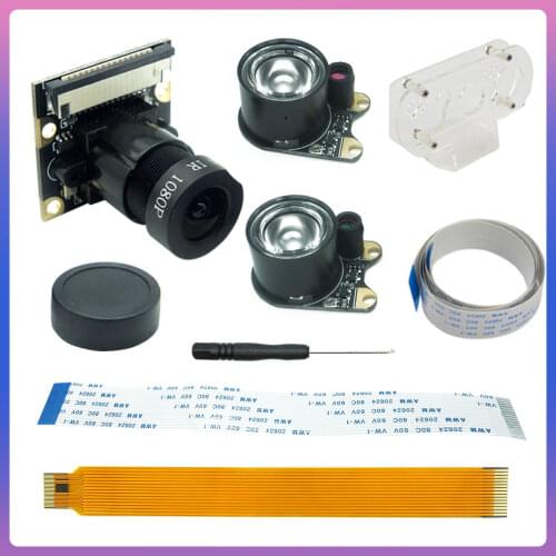 5MP Raspberry Pi 4 Camera Focal Adjustable Night Vision Camera + IR Sensor Light + Holder for Raspberry Pi 4 Model B/3B+/3B/Zero