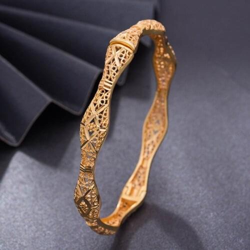 1Pcs/lot Top Quality Dubai Gold Color Bangles For Women Wave Vintage Bride Wedding Bracelet Bangles Africa Arab Jewelry