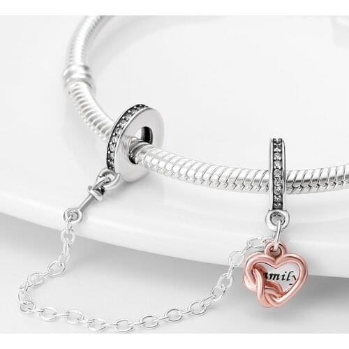 2021New 925 Sterling Silver Heart-Shaped Safety Chain Charm Fit Original 3mm Bracelet&Bangle Women Birthday Fashion Jewelry Gift