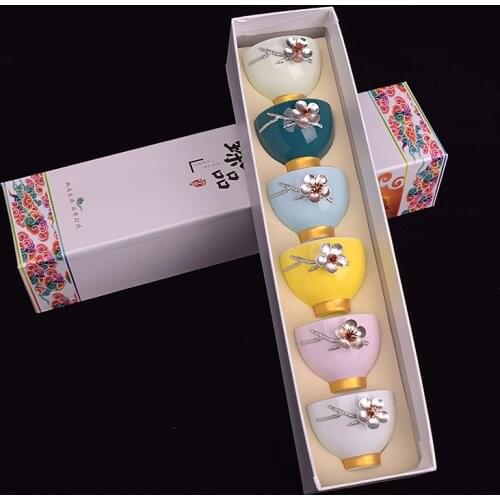 Tea Cup Japanese Ceramic Porcelain Teacup 65ml Silver Tea Bowl Container Master Cup Teaware Drinkware Crafts Decoration Gift Box