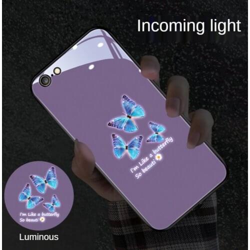 Incoming Call Flash Light Back Shell 7 Color Luminous Phone Case for IPhone 7/8 PLUS 11/12 Pro Max Glass Butterfly Cover