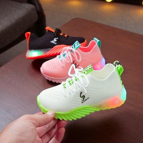 LED Air Mesh Children & Toddler Shoes Breathable Casual For Baby Girls & Boys Soft Bottom Fashion Kids Sneakers Size 21-30