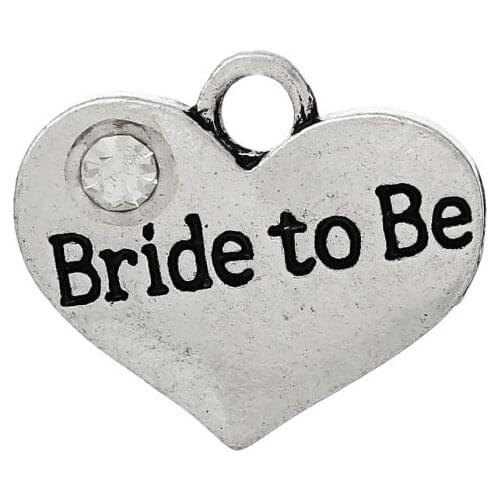 DoreenBeads Women Gift Romantic Charm Pendants Heart Silver Color Color Clear Rhinestone 17.0mm x 14.0mm,20 PCs