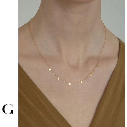 GHIDBK Dainty Geometrical Square Pendant Choker Necklaces Minimalist Small Coin Waterdrop Chokers Handmade Ins Charming Necklace