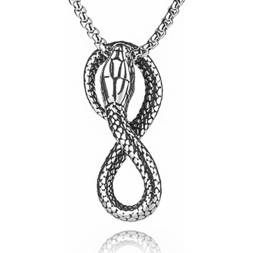 HNSP Punk Snake Necklace Pendant For Women Men 50CM Stainless Steel Chain Gothic Jewelry