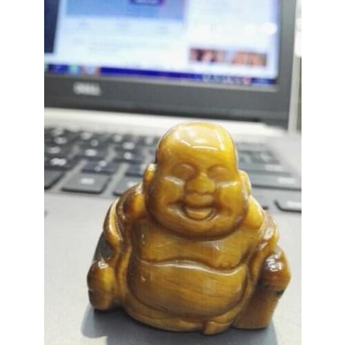Crystal Stone 3.5 cm high carved natural tiger eye stone happy laugh Buddha statue