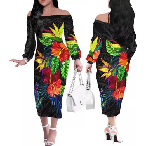 HYCOOL Dress With Long Sleeves African Traditional Tribal Kente Print Elegant Dresses For Women Sexy Summer Womens Clothing