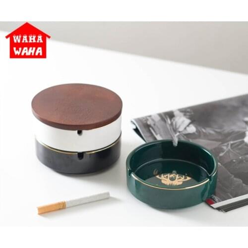 Creative Ceramic Ashtray Nordic Style Household Living Room With Cover Against Wind And Fly Ash Smoking Tray Cigar Funny Ashtray