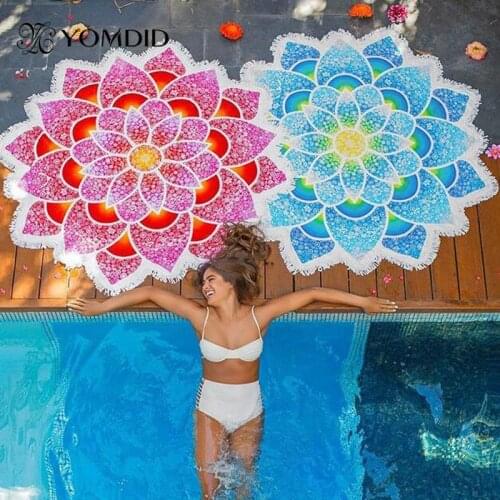 Hot Sell Lotus Shap Tapestry Indian Beach Towel Yoga Mat Round Tapestry Picnic Blanket Tapiz en forma de loto