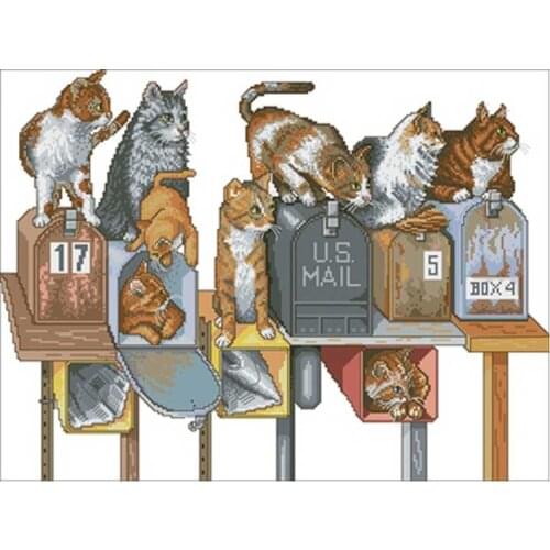 Top Cat in the mailbox Counted Cross Stitch 11CT 14CT 18CT DIY Chinese Cross Stitch Kits Embroidery Needlework Sets