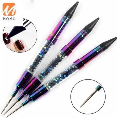 Manicure Implement Spot Drill Crayon Unloading Drill Double-Headed Dual-Purpose Pen Suction Drill Ornament Rhinestone Colorful