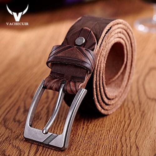 VACHECUIR Waist Band Vintage Men Belt Real Leather Pin Buckle Mens Belts Luxury Brand Designe ceinture homme luxe marque W244
