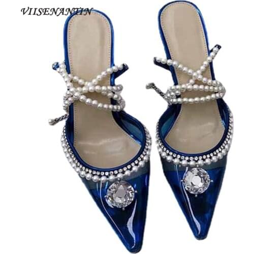 Niche Design Pointed Toe Gemstone Pearl Transparent High Heel Single Shoes High-quality Rhinestones Sexy Sweet Banquet Sandals