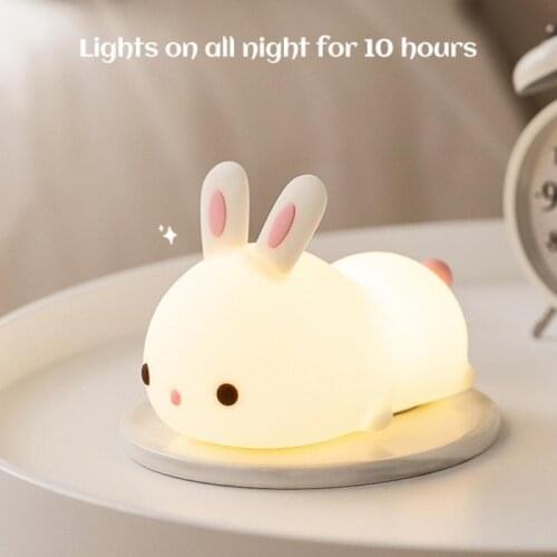 Cute Bunny Night Light Soft Silicone Touch Sensing Light Portable Bedroom Remote Control Usb Charging Animal Desk Lamp Gifts