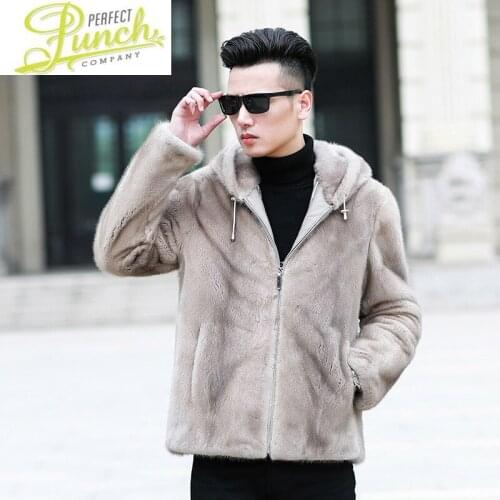 Mink Fur Hooded Natural Coat Winter Jacket Men Real Shearling Warm Outwear Plus Size Veste Homme 96001 YY769