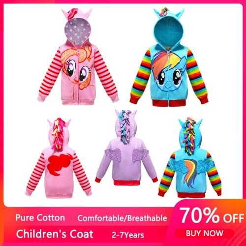2021 New Unicorn Cartoon Wing Autumn Girls Coat Baby Kids Hooded Outwear Kids Coats Jacket Clothing